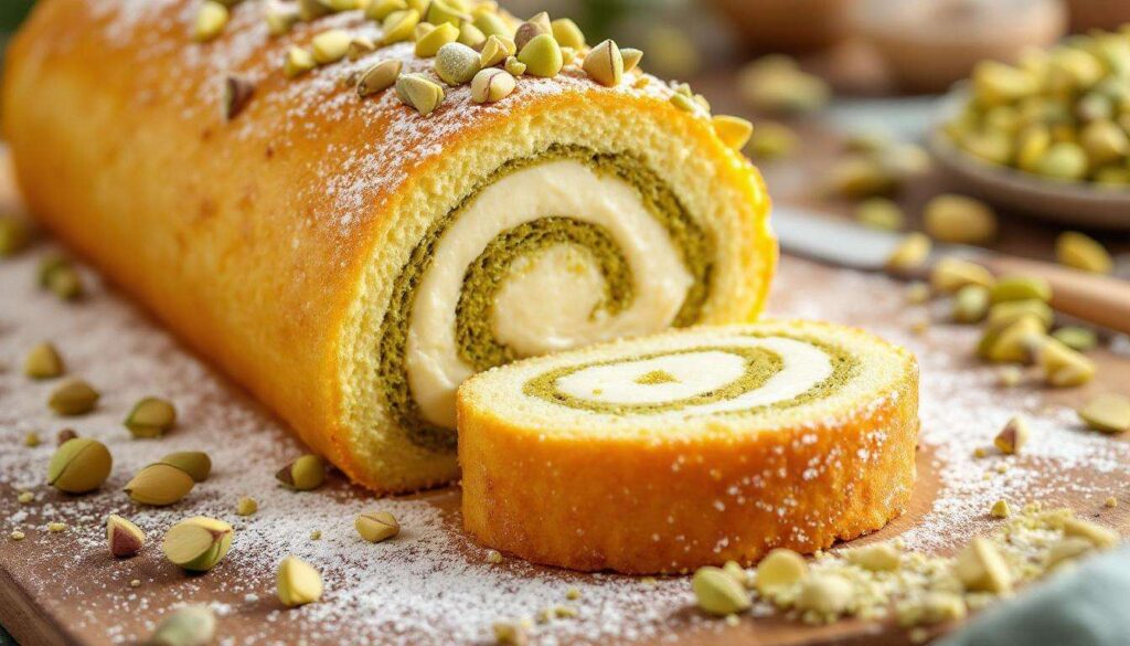 Rotolo al pistacchio morbido e cremoso: pasta biscotto senza lievito, sempre perfetta