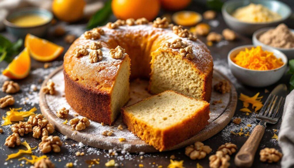 La torta di farina integrale, noci e agrumi: dolce soffice e profumato senza glutine da assaggiare subito