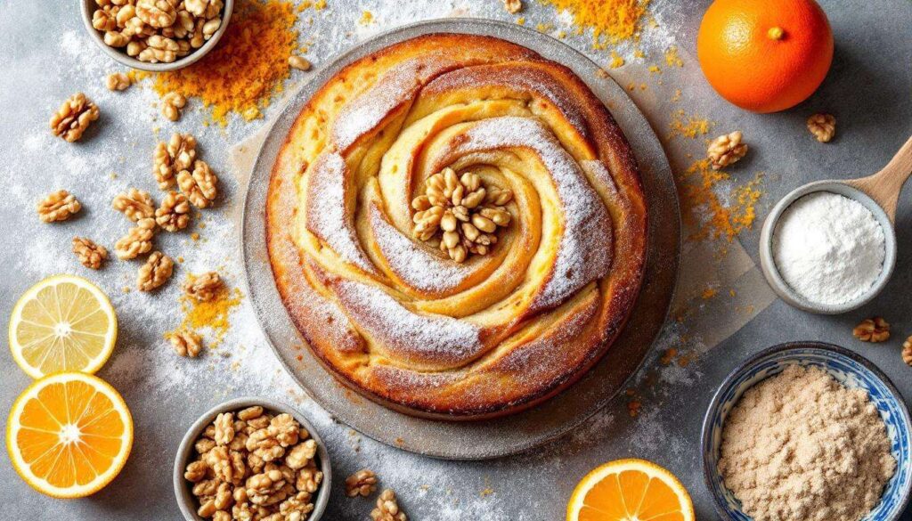 La torta di farina integrale, noci e agrumi: dolce soffice e profumato senza glutine da assaggiare subito