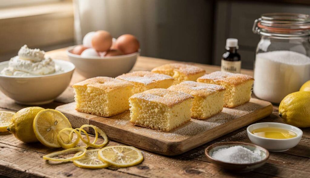 Quadrotti ricotta e limone: il dolce soffice senza lievito, pronto in una ciotola