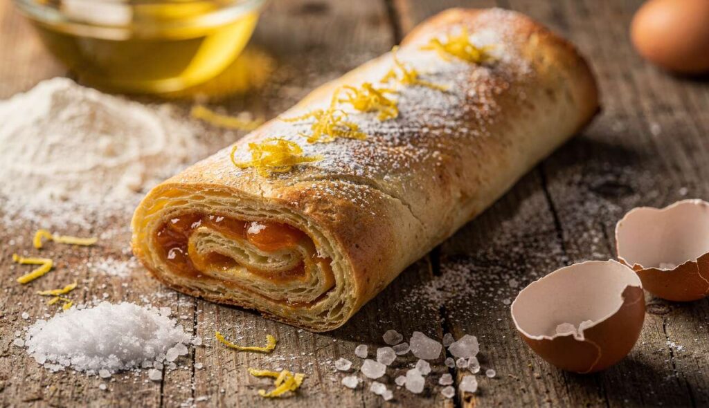 Crostata arrotolata senza burro: pasta frolla all’olio e tanta marmellata
