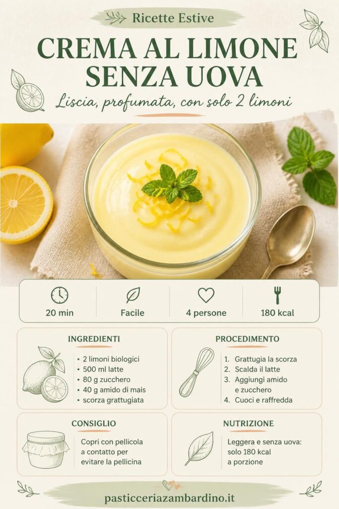 Crema al limone senza uova in coppetta di vetro con scorza grattugiata e menta fresca