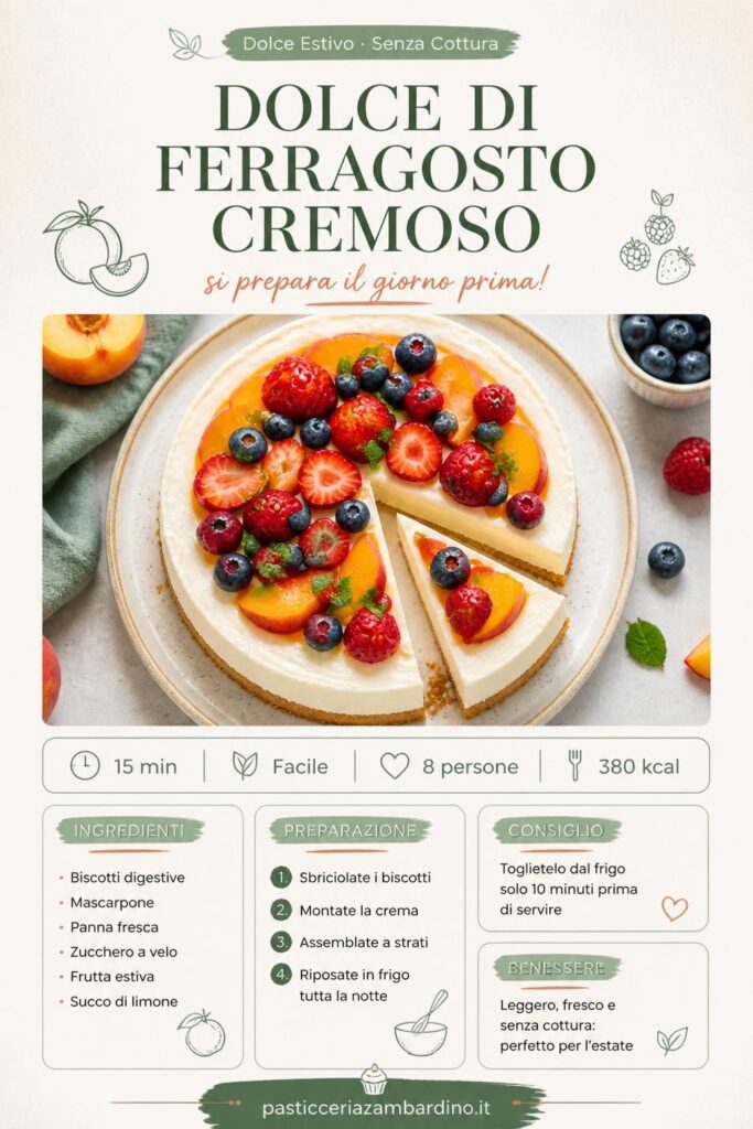 Dolce di Ferragosto senza cottura con crema al mascarpone e frutta estiva fresca
