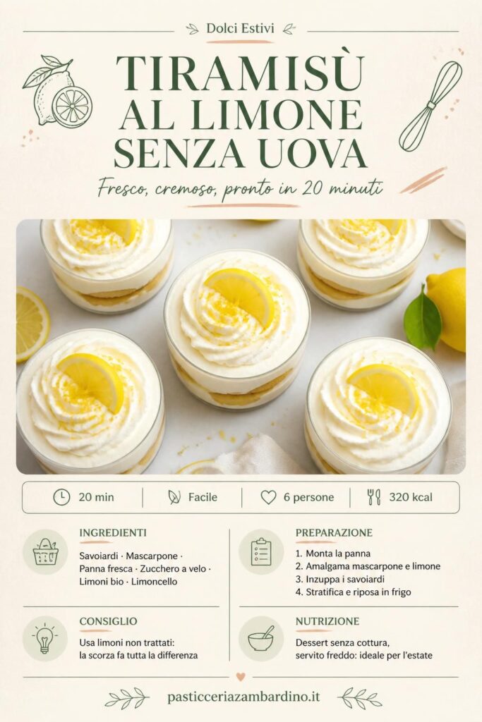 Tiramisù al limone senza uova con savoiardi e scorza di limone bio, servito in coppetta